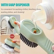 Resim 1/2 Çok Fonksiyonlu Ayakkabı Temizleme Fırçası - Dahili Sıvı Dispenserli, Yumuşak Kıllar: Banyo, Halı ve Çamaşırlar için Ev Kullanımı. Uzun Saplı Basınç Tipi Temizleyici, Spor Ayakkabısı ve Sentetik Deri Ürünler İçin İdeal. İç ve Dış Mekan Bakımına Uygun, Sıvı Dolumu Dahil 