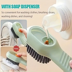 Resim 1/2 Çok Fonksiyonlu Ayakkabı Temizleme Fırçası - Dahili Sıvı Dispenserli, Yumuşak Kıllar: Banyo, Halı ve Çamaşırlar için Ev Kullanımı. Uzun Saplı Basınç Tipi Temizleyici, Spor Ayakkabısı ve Sentetik Deri Ürünler İçin İdeal. İç ve Dış Mekan Bakımına Uygun, Sıvı Dolumu Dahil 