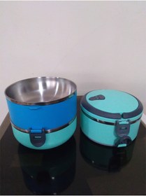 Resim KURCH Yeşil Mavi 3 Katlı Yemek Taşıma Termosu Diyet Sefer Tası 3x0,75lt Vakumlu -18°c Saklama Kabı 