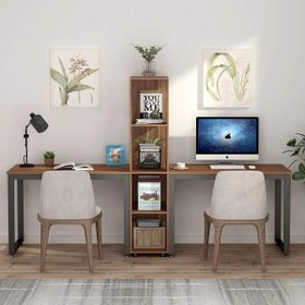 Resim Zizuva 55x75 CM İki Kişilik Kitaplıklı Ceviz Çalışma Masası 