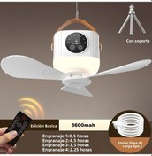 Resim Taşınabilir Tavan Vantilatörü Led Işıklı, Sessiz, Şarj Edilebilir 3600mah 