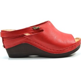 Resim Beety By87.1001 Kırmızı Hakiki Deri Dolgu Topuk Kadın Terlik Kırmızı 