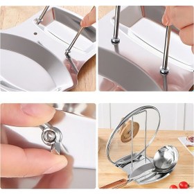 Resim 304 Çelik Mutfak Tezgah Üstü Kepçe Ve Tencere Kapağı Tutucu Kaşıklık Mt204 Gri 