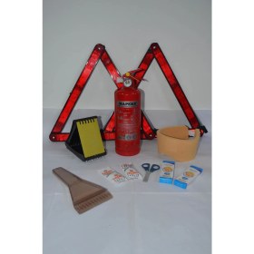 Resim KKDAVM Üçgen Trafik ve İlkyardım Seti Mapeks Yangın Tüpü Takoz Reflektör Buz Kıracağı Süper Set 
