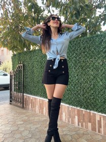 Resim Saten Kol Detaylı Bebe Mavisi Gömlek - Mavi / Saten / XL 