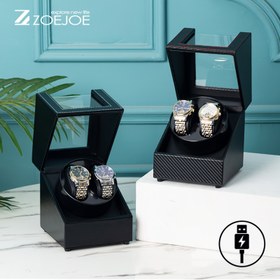 Resim 1 adet ZOEJOE Siyah Suni Deri Saat Winder Kutusu Erkekler ve Kadınlar için Otomatik Saatler - USB Şarjlı Organizatör Depolama Kutusu, Pil Gerektirmez, Ev veya Ofis Dekoru İçin İdeal, Saat Depolama Kutusu | Modern Saat Depolama | Dayanıklı Saat Kutusu, Saat Tutucu 