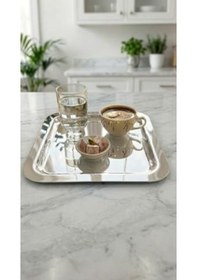 Resim 6&apos Lı Lüks Paslanmaz Çelik Kare Sunum Tepsisi Seti - Gold Ve Gümüş Seçenekli-kahve Yanı İkramlık, Lokumluk, Dekoratif Takı Tabağı Ve Bardak Altlığı Gümüş 15cm 