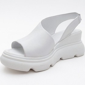 Resim Agusto Beyaz Cilt Hakiki Deri Kadın Dolgu Topuk Sandalet Beyaz 