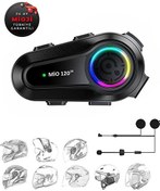 Resim Mioji Mio 120 2X RGB 1000 mAh IPX6 1500m 2 Kişilik Kask Intercom Motosiklet Bluetooth Kulaklık - Siyah 