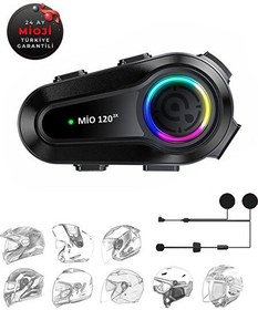 Resim Mioji Mio 120 2X RGB 1000 mAh IPX6 1500m 2 Kişilik Kask Intercom Motosiklet Bluetooth Kulaklık - Siyah 