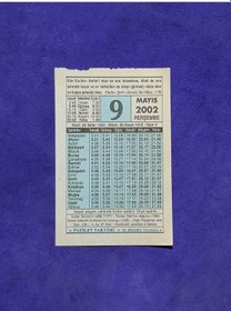 Resim 9 Mayıs 2002 Takvim Yaprağı - Nostalji Koleksiyonluk Takvim Yaprağı A 