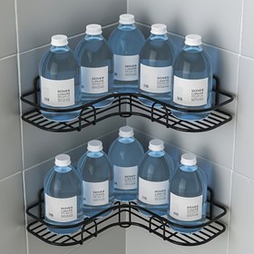 Resim 2 Katlı Siyah Paslanmaz Çelik Köşe Duş Rafı - Duvara Monte Banyo Düzenleyici, 2 Raf, Paslanmaz, Delme Gerektirmez, Şampuan, Kondisyoner ve Kozmetik Depolama İçin İdeal, Duş Sepetleri 