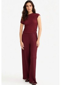 Resim Defacto Wide Leg Geniş Bol Paça Bürümcük Pantolon D3570ax25aubr237 Bordo 