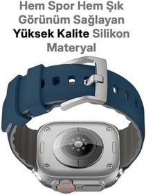 Resim Minesk Apple Watch ile Uyumlu 42/44 / 45/49 MM için Metal Tokalı Bilekte Rahatsızlık Hissi Vermeyen Spor Silikon Kordon 