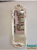 Resim Klasik Model Eskitme Beyaz Renk Varaklı Boy Aynası 