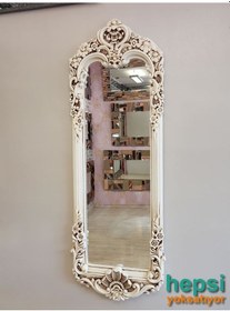 Resim Klasik Model Eskitme Beyaz Renk Varaklı Boy Aynası 