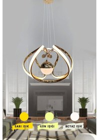 Resim Modern Taşlı Toplu Bronz Ledli Avize Çok Renkli 
