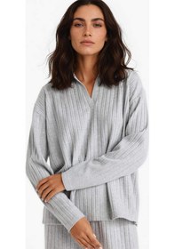 Resim Defacto Relax Fit Polo Yaka Fitilli Kaşkorse Uzun Kollu Tişört F1007ax25augr210 Gri 