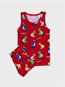 Resim elmas kids Erkek Çocuk %100 Pamuklu Kırmızı Dinozor Desenli Atlet Boxer Takımı 