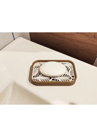 Resim Dekoratif Plastik Banyo Sabunluğu Tezgah Üstü Kullanıma Uygun, Modern Tasarımlı Sabunluk Kabı Beyaz - Bronz 