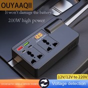 Resim OUYAAQII 200W Yüksek Güçlü Araba İnvertörü Dönüştürücü - 12V/24V'den 220V'ye Hızlı Şarj USB-PD, Gerilim Algılama, Çift Çıkışlar ve USB Bağlantıları ile Araçlar için, Çoğu Araba Modeli ile Uyumlu, Araç Şarj İstasyonu, Modern Gadget, Dayanıklı Yapı 