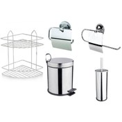 Resim RENK YAPI RÜYASI Banyo Wc Tuvalet Için 5lt Çöp Kovası + 2 Katlı Raf + Havluluk + Kağıtlık + Fırça Set 