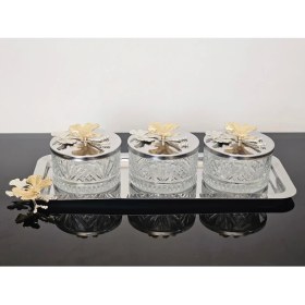 Resim Atabey Home Collection 3'lü Kelebekli Gümüş Tepsili Kase Seti & Şekerlik & Sunumluk & Çerezlik 