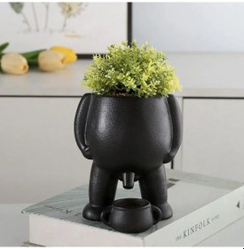 Resim Shineyee Eğlenceli Pisuvar Desenli Saksı - 19cm Siyah Seramik Çiçeklik 111 Karakter 