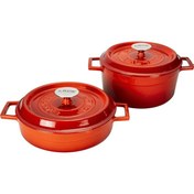 Resim Lava Trendy Kırmızı 2'li 24 cm Derin Basık Döküm Tencere Seti 