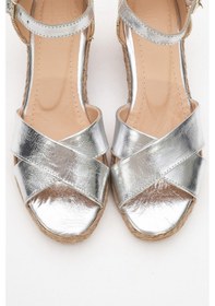 Resim Luvi Shoes Miria Gümüş Hakiki Deri Çapraz Bantlı Kadın Dolgu Topuklu Sandalet Gümüş 