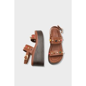 Resim Capone Outfitters Jennie Dolgu Topuklu Renkli Taşlı Çift Bantlı Kadın Sandalet 