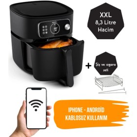Resim 8,3l Wi-Fi Bağlantılı Zaman Ayarlı Yağsız Fritöz ve Izgara Seti, Siyah 