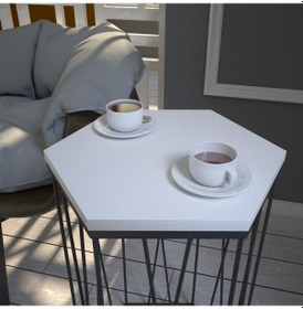 Resim Cetrus Beyaz Yan Sehpa Metal & Servis Sehpası / Metal Ayaklı 