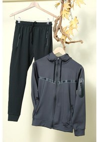 Resim Unısex Dalgıç Kumaş Kapüşonlu Eşofman Takımı Esf-600 Füme 