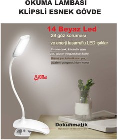 Resim Genel Markalar Şarjlı klipsli kitap okuma ışığı, 14 LED, 3 mod, masa ve kitap arası kullanıma uygun 