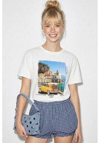 Resim Shade Kadın Pamuk Italy Temalı Baskılı Tasarım T-shirt 1008 60282054 - Beyaz L 