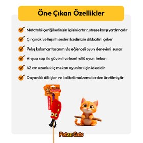 Resim PetzzCats Kalamar Matatabi ve Çıngırak Sesli Kedi Oltası Oyuncağı Turuncu 42 Cm 