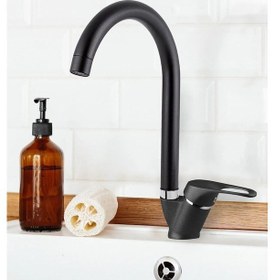 Resim Boheme Mat Siyah Mutfak Bataryası Aç Kapa Mix Musluk Sıcak Ve Soğuk Su Girişli Siyah 