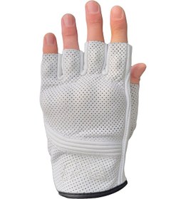 Resim Fingerless Flx Leather White Korumalı Motosiklet Deri Eldiveni 