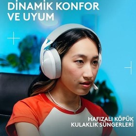 Resim Logitech G G321 LIGHTSPEED Kablosuz Kulak Üstü Oyuncu Kulaklığı, Bluetooth, Hafif 210 gr, Konforlu, 16 kHz Boom Mikrofon, 20 Saat Pil Ömrü, Beyaz 