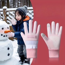 Resim Ortaokul Öğrencileri, Gençler ve Çocuklar İçin Çift Katmanlı Kışlık Kalın Astarlı Tam Parmak Kayak Eldiveni, 8 ila 16 Yaş Arası Erkek ve Kız Çocuklar İçin Sıcak Astarlı Dış Mekan Kayak Giyimi 