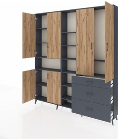 Resim Arges Dolap 13 Raflı 3 Çekmeceli 6 Kapaklı 220x30x243 Antrasit-çam/antrasit Atlas Çam/antrasıt 