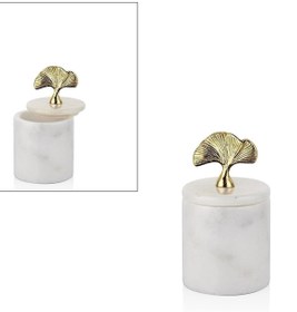 Resim MIARIK DESIGN & DEKORASYON Dekoratif Beyaz Mermer Pamukluk Gold Gınkgo Detaylı 