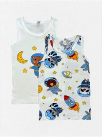 Resim elmas kids Erkek Çocuk %100 Pamuklu Beyaz Renk Astronot Uzay Ayıcık Desen 2 li Atlet Takımı 