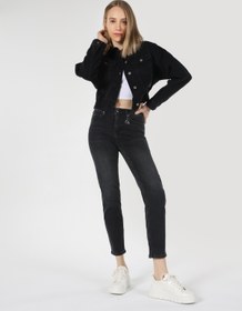 Resim Slim Fit Orta Bel Düz Paça Kadın Siyah Jean Pantolon 