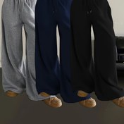Resim 3 adet Kadın Jogger Pantolonu - Yüksek Bel, Bağcıklı Bel, Geniş Bacak Tasarımı, Çeşitli Renklerde (Mavi, Kahverengi, Siyah) - Sonbahar/Kış için Rahat Stil, Polyester Kumaş, Rahat Kıyafetler için Mükemmel, Rahat Kış Giyimleri | Geniş Bacak Modası | Pürüzsüz Dokulu Kumaş 