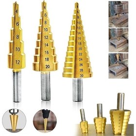 Resim 3 Lü Set Matkap Ucu Kademeli Sac Delme Aparatı Hss Titanyum Kaplama 4434 