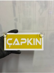 Resim Sarı Renk Üzeri Beyaz Renk Çapkın Yazılı Vantuzlu Cam Süsü 
