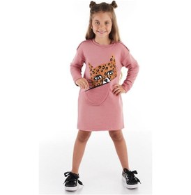 Resim Denokids Mushi Leopar Cepli Kız Elbise Pembe 