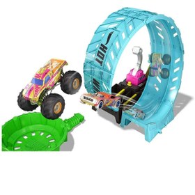 Resim Hot Wheels Monster Trucks Karanlıkta Parlayan Çemberde Yarış Seti HBN02 